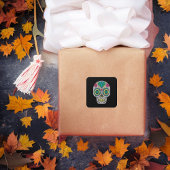 Dag van de dode Rozen en Kristalschedel op zwart Vierkante Sticker