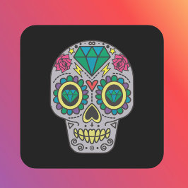 Dag van de dode Rozen en Kristalschedel op zwart Vierkante Sticker