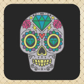 Dag van de dode Rozen en Kristalschedel op zwart Vierkante Sticker