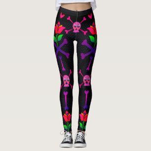 Dag van de Dode Schedel en Botten Leggings