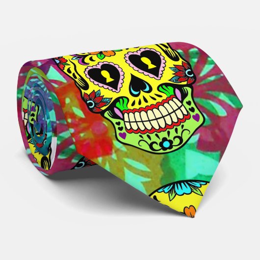 Dag van de dode schedel - Gele Stropdas van de sch (Opgerold)