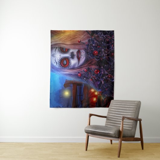 Dag van de Dode Schedel Meisje en Jack-o-lantaarns Wandkleed (In situ)