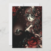 Dag van de Dode Schedel Meisje Rood Zwart Vrijgeze Kaart (Achterkant)