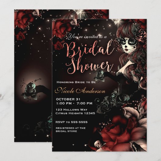 Dag van de Dode Schedel Meisje Rood Zwart Vrijgeze Kaart (Voorkant / Achterkant)