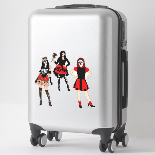 Dag van de dode schedel meisjes originele tekening sticker (Koffer)