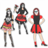 Dag van de dode schedel meisjes originele tekening sticker (Voorkant)