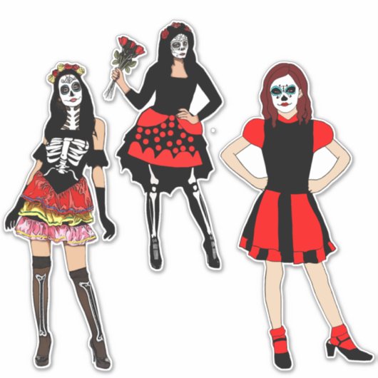 Dag van de dode schedel meisjes originele tekening sticker (Voorkant)