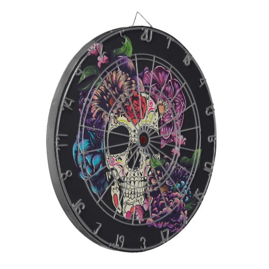 Dag van de dode schedel met bloemen dartbord (Voorkant Links)