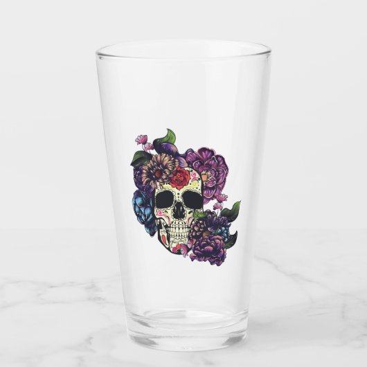 Dag van de dode schedel met bloemen glas (Voorkant)