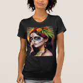 Dag van de Dode Schedel met Bloemen Hoofdtooi Vrou T-shirt (Voorkant)