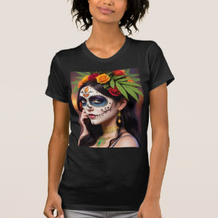 Dag van de Dode Schedel met Bloemen Hoofdtooi Vrou T-shirt