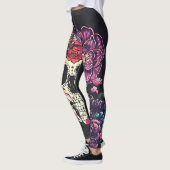 Dag van de dode schedel met bloemen leggings (Links)