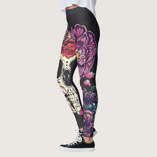 Dag van de dode schedel met bloemen leggings (Links)