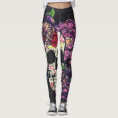 Dag van de dode schedel met bloemen leggings (Voorkant)
