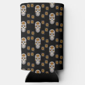 Dag van de dode schedel met bloemen patroon zwart seltzer blikjeskoeler (Achterkant)