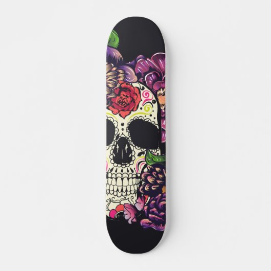 Dag van de dode schedel met bloemen persoonlijk skateboard (Voorkant)