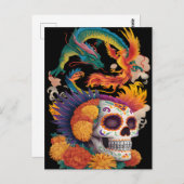 Dag van de dode schedel met draak en feniks briefkaart (Voorkant / Achterkant)