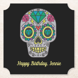 Dag van de dode schedel met Roos en kristal Kartonnen Onderzetters