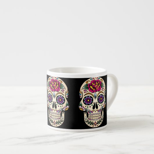 Dag van de dode schedel met Roos Espresso Kop (Voorkant rechts)