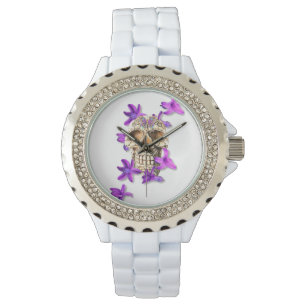 Dag van de dode schedel met Violet & Butterflies Horloge