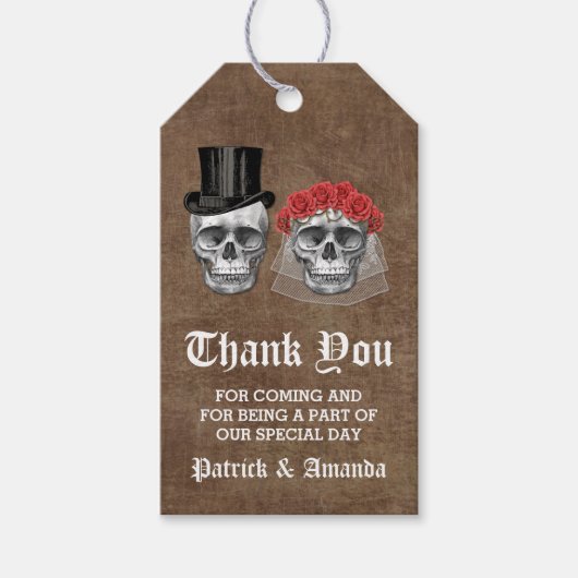 Dag van de dode schedel paar bruiloft dank u cadeaulabel (Voorkant)