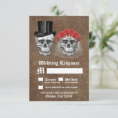 Dag van de dode schedel paar bruiloft RSVP Kaarten Kaartje (Staand voorkant)