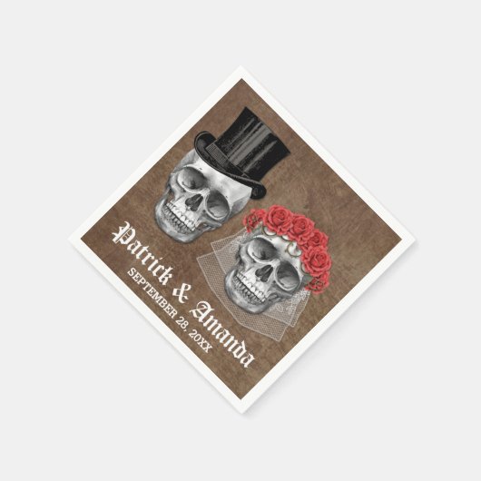 Dag van de dode schedel paar Gothic bruiloft serve Servetten (Hoek)