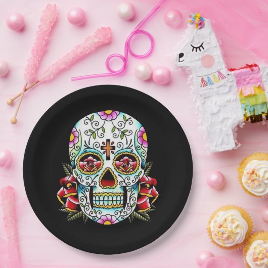 Dag van de dode schedel papieren bordje (Feest)