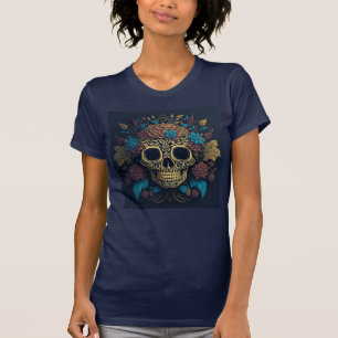 Dag van de Dode Schedel Turquoise Marine Blauwe Vr T-shirt
