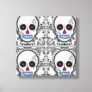 Dag van de Dode Schedel van de Suiker - Wit en Canvas Afdruk