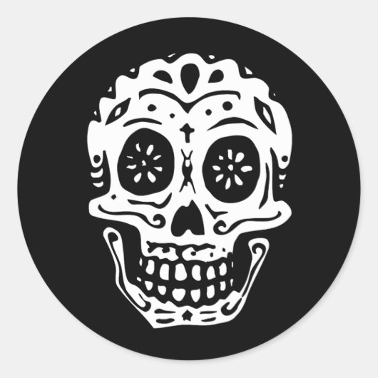 Dag van de dode schedel-zwart ronde sticker (Voorkant)