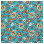 Dag van de Dode Schedels Blauw & Sinaasappel Stof (Swatch)