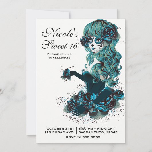 Dag van de Dode Schone Suiker Schedel Make-up Meis Kaart (Voorkant)