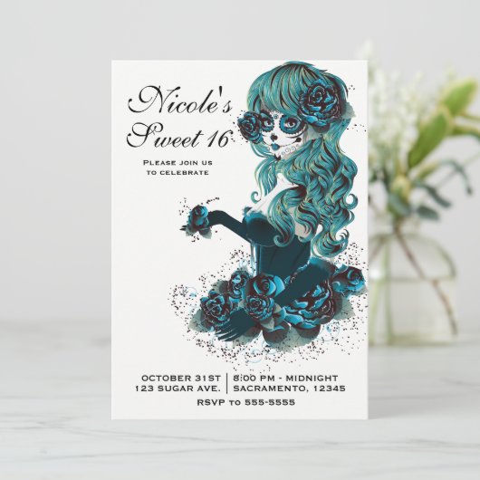 Dag van de Dode Schone Suiker Schedel Make-up Meis Kaart (Staand voorkant)