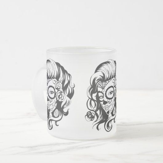 Dag van de dode schoonheid matglas koffiemok (Voorkant links)