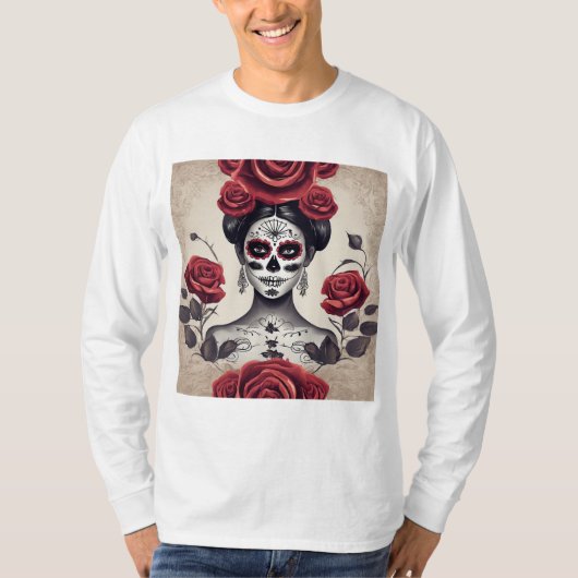 Dag van de Dode Schoonheid met Rozen T-shirt (Voorkant)