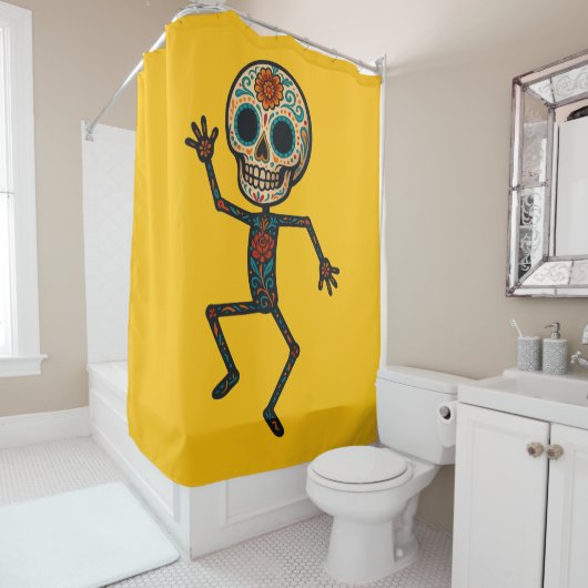 Dag van de Dode Skelet Douchegordijn (In situ)