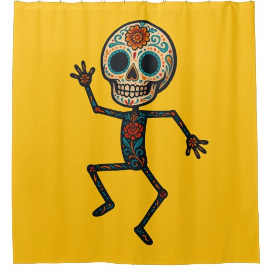 Dag van de Dode Skelet Douchegordijn (Voorkant)