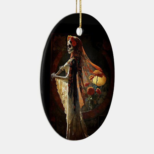 Dag van de Dode Skelet Gothic Esthetische Kerst Keramisch Ornament (Rechts)