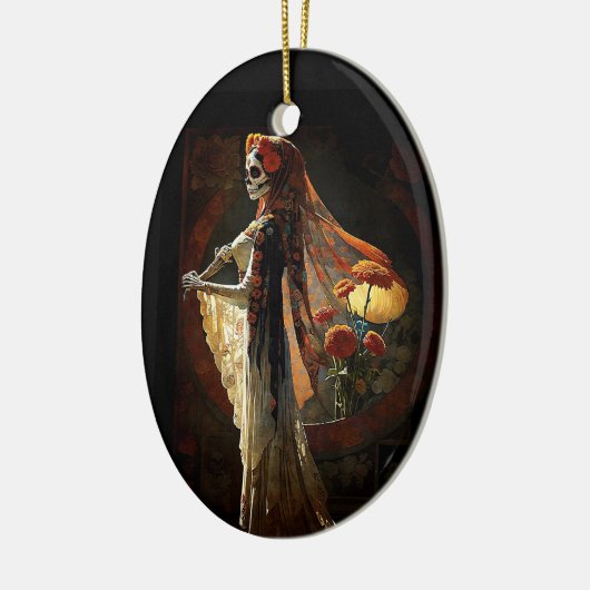 Dag van de Dode Skelet Gothic Esthetische Kerst Keramisch Ornament (Links)