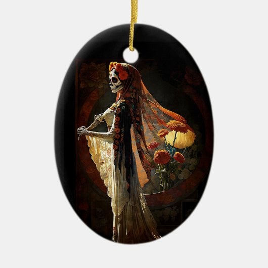 Dag van de Dode Skelet Gothic Esthetische Kerst Keramisch Ornament (Voorkant)