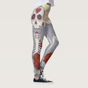 Dag van de dode skeletbloemen Vrouwen Leggings