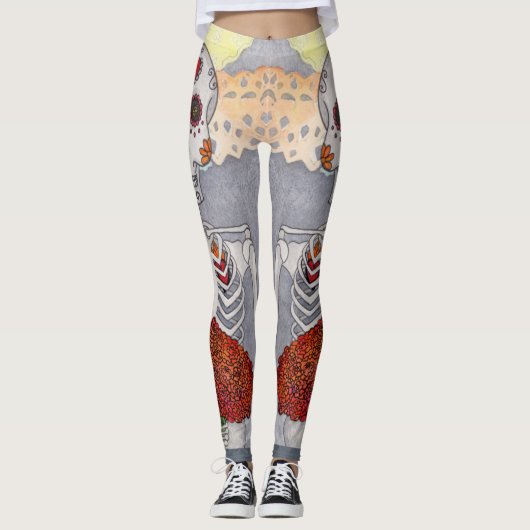 Dag van de dode skeletbloemen Vrouwen Leggings (Voorkant)
