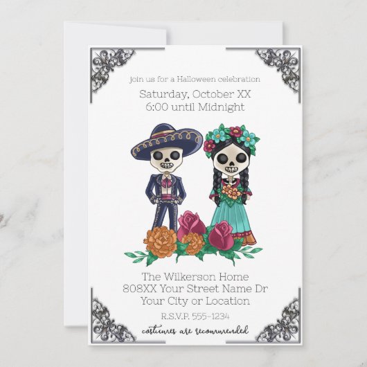 Dag van de Dode Skeletten Halloween Party Kaart (Voorkant)