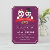 Dag van de Dode Suiker Gothic Magenta Wedding Kaart (Staand voorkant)