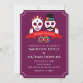 Dag van de Dode Suiker Gothic Magenta Wedding Kaart (Voorkant)