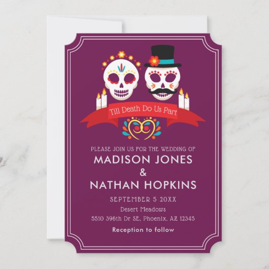 Dag van de Dode Suiker Gothic Magenta Wedding Kaart (Voorkant)