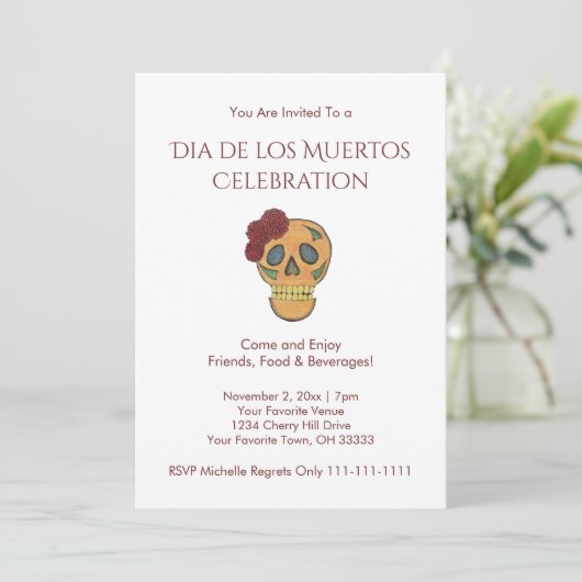 Dag van de Dode Suiker Rood Gold Halloween Kaart (Staand voorkant)