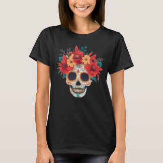 Dag van de Dode Suiker Schedel Bloem Kroon Hallowe T-shirt
