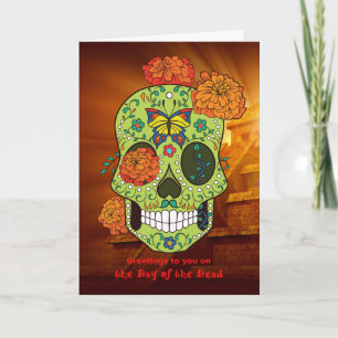 Dag van de Dode Suiker Schedel & Bloemen met Piram Kaart